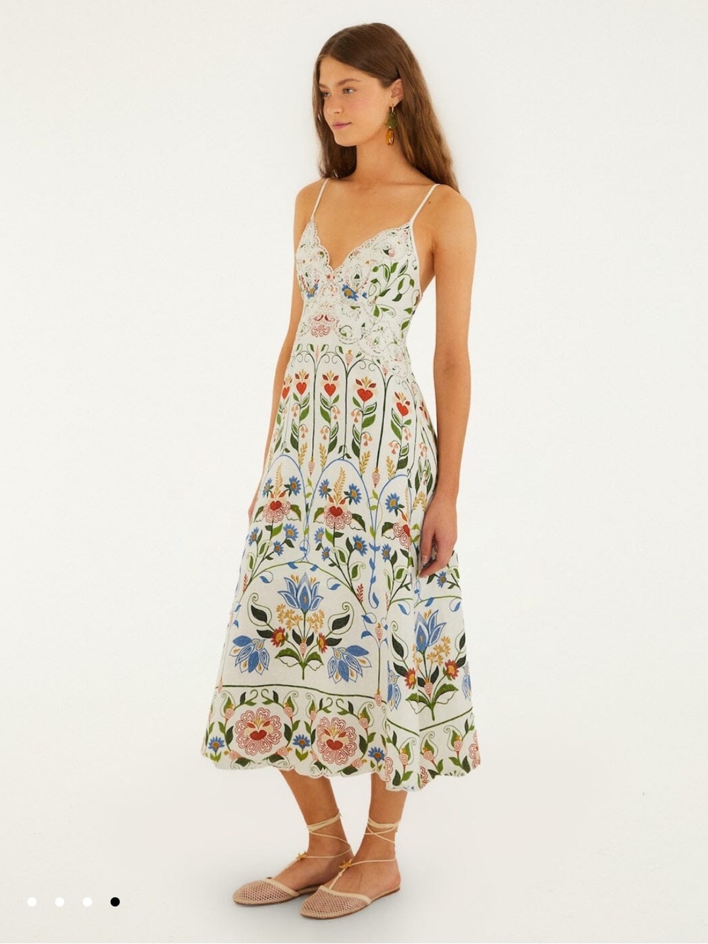 NWT Farm Rio Off-White Stitched Garden Midi Dress - Picture 5 of 8